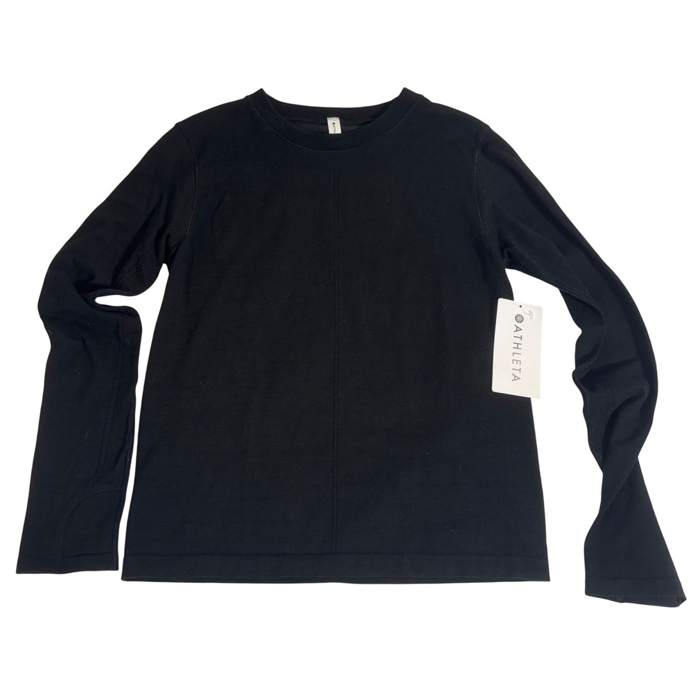 Athleta Ascent Seamless Top Black Long Sleeve Wool Blend Thumbholes NWT Large